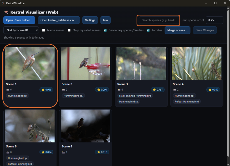 Visualizer species search